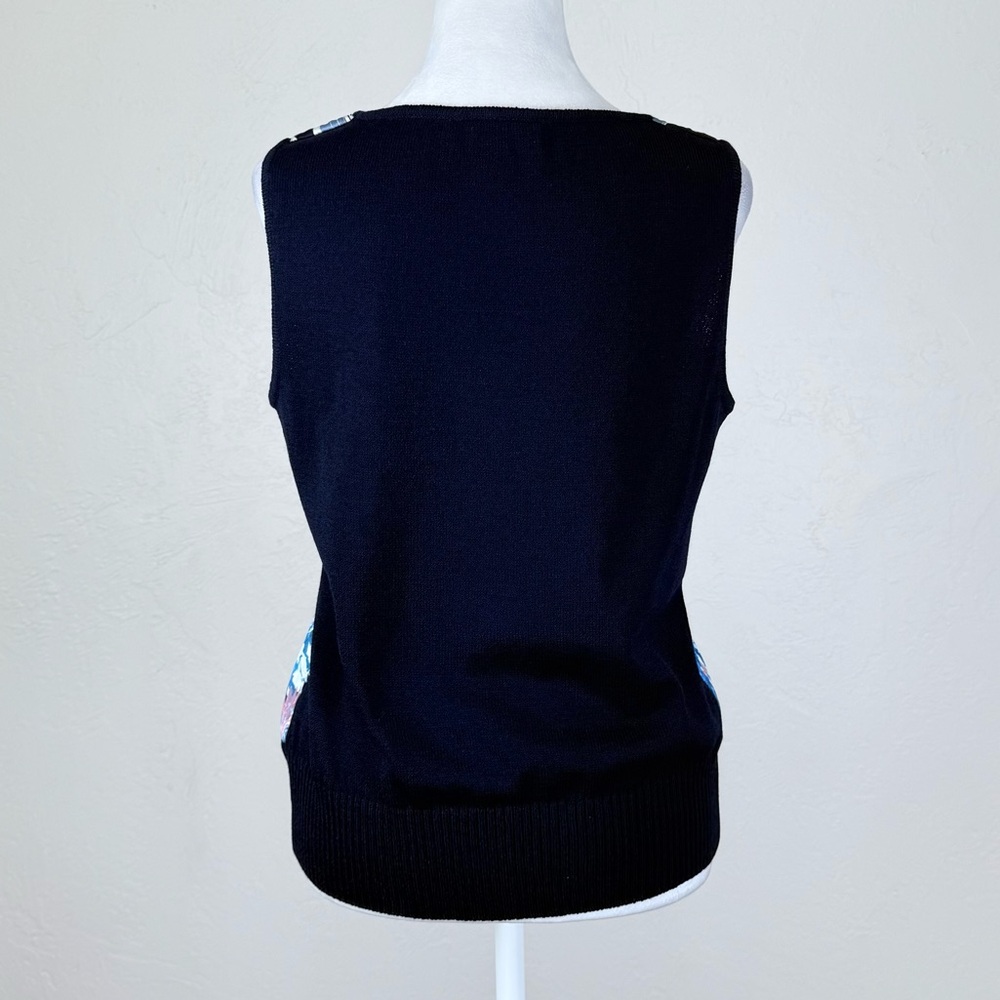 St. John Collection Navy Sleeveless Sweater Tank Shell Silk Red White Floral S - Picture 10 of 15